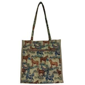 No Brand Western Horse Y2K Rhinestone Tapestry Zipper Closure Tote Bag